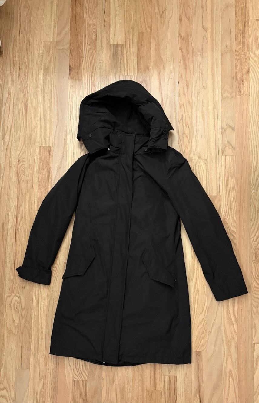 Zara Black Parka Jacket Women’s Quilted Size Small Warm Lined Removable Hood